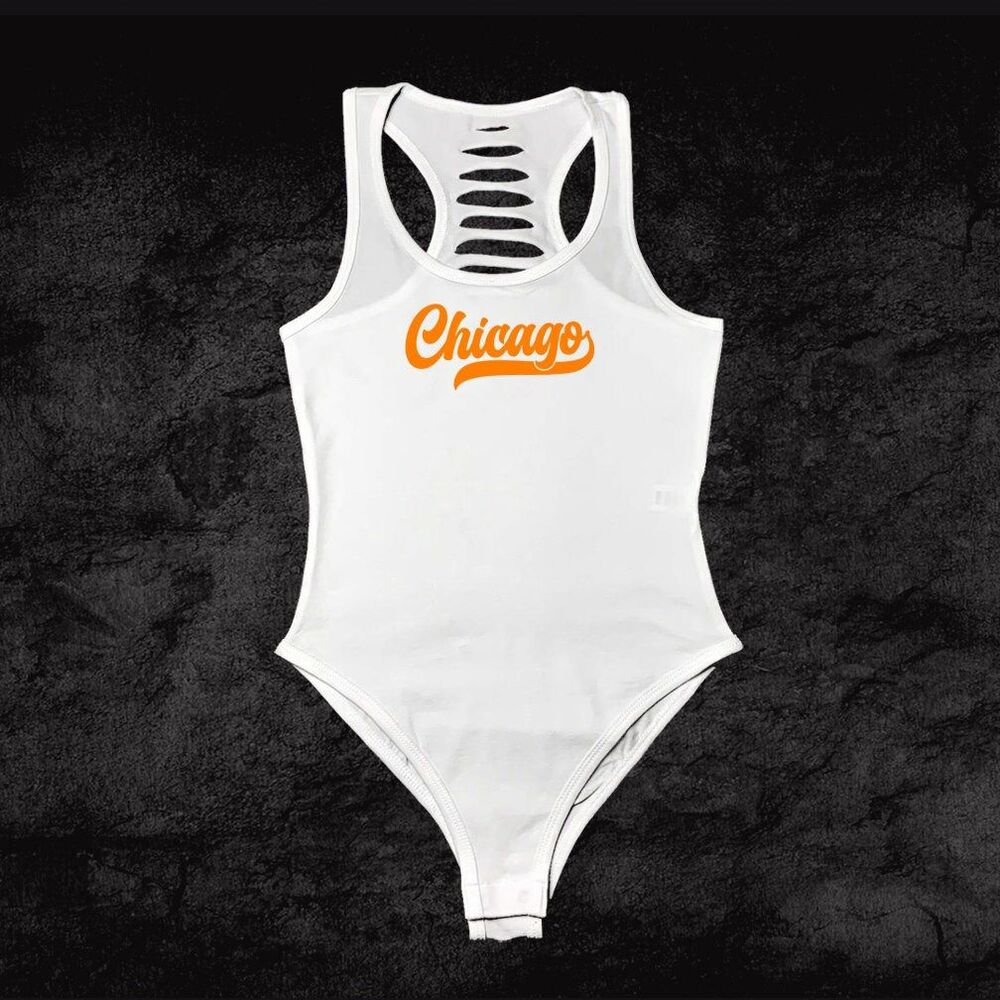 White/Orange Chicago Bodysuit CHI-TOWN Girl Bear Fan Outfit, Football MOM Shirts
